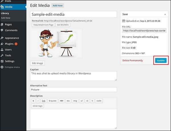 WordPress edit media