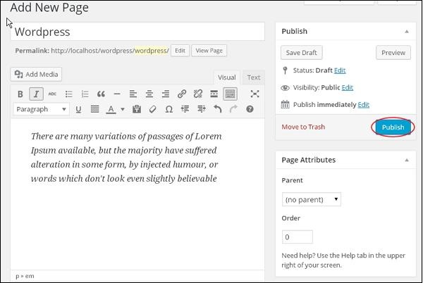 WordPress Publish Pages